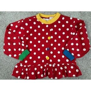 Vintage J.I.T For Kids Red Polka Dot Girls Top Ruffle Hem Colorblock Sleeves